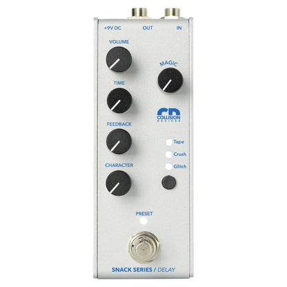 Front view of Collision Devices Snack Delay Pedal on white background