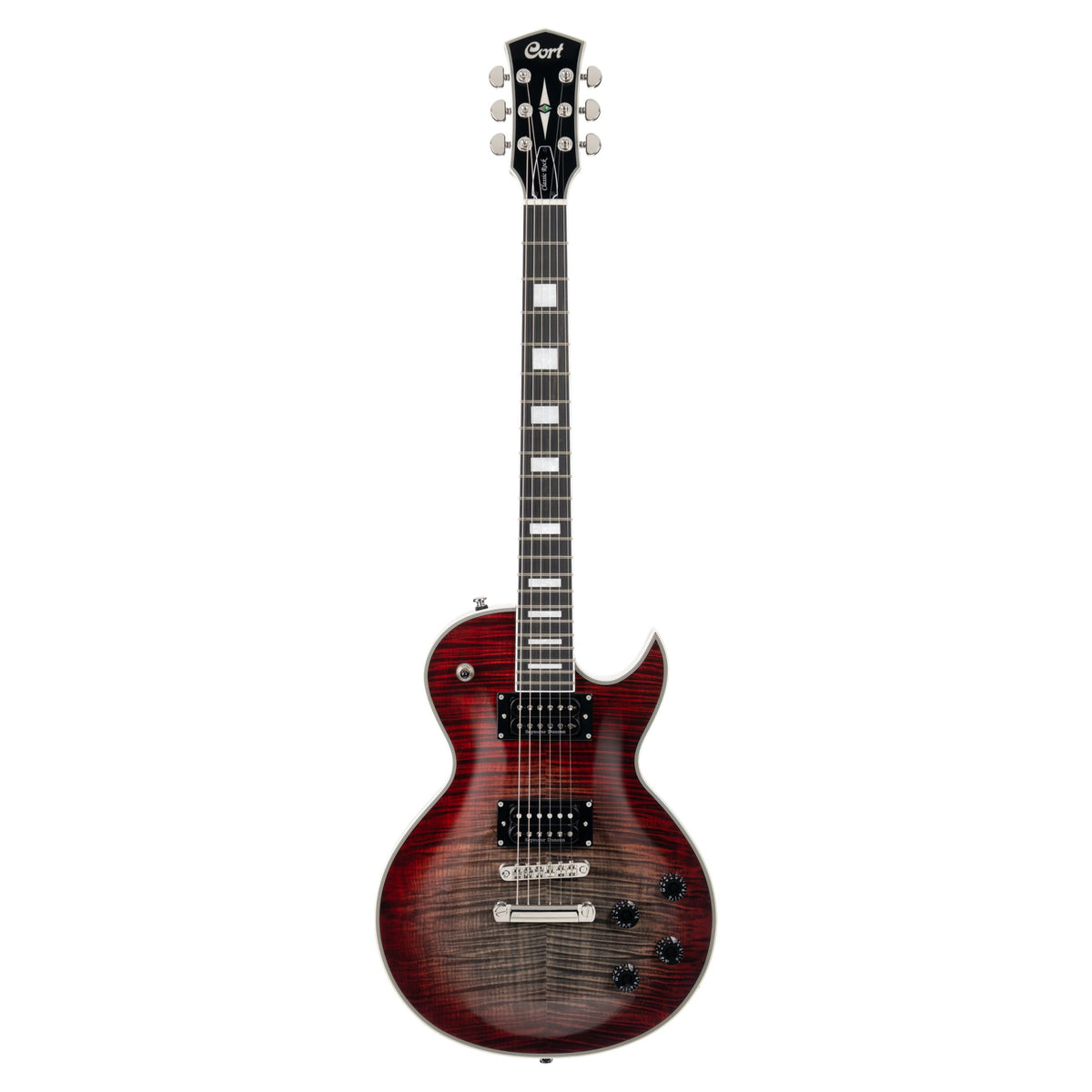 Front view of Cort CR300 Deluxe Electric Guitar Lava Burst on white background