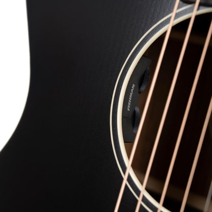 Close up view of Cort Core-MC Ovangkol Acoustic Electric Guitar (Black Top Semi Gloss) on white background