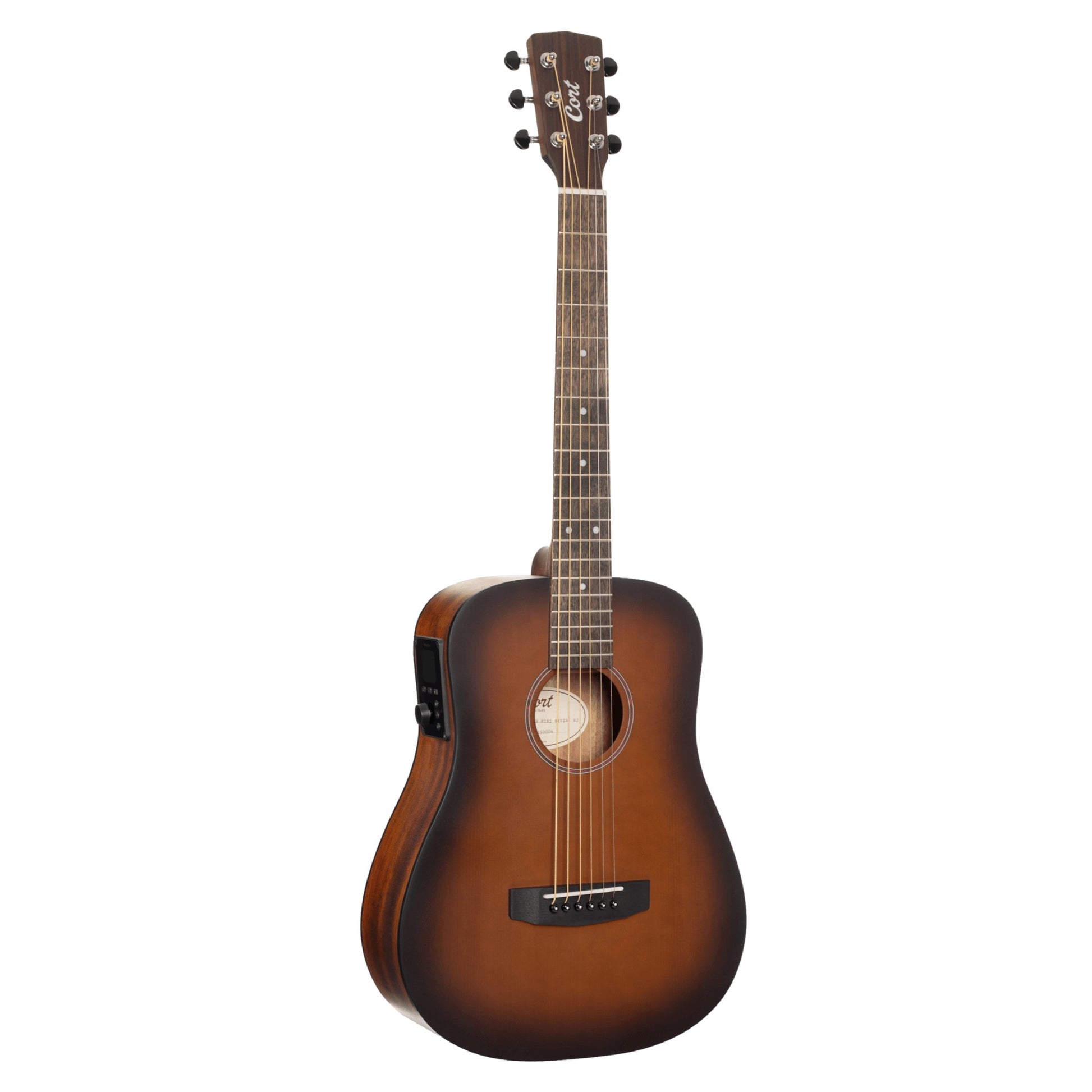 Front view of Cort Earth GO Acoustic Electric Guitar Open Pore Brown Burst on white background