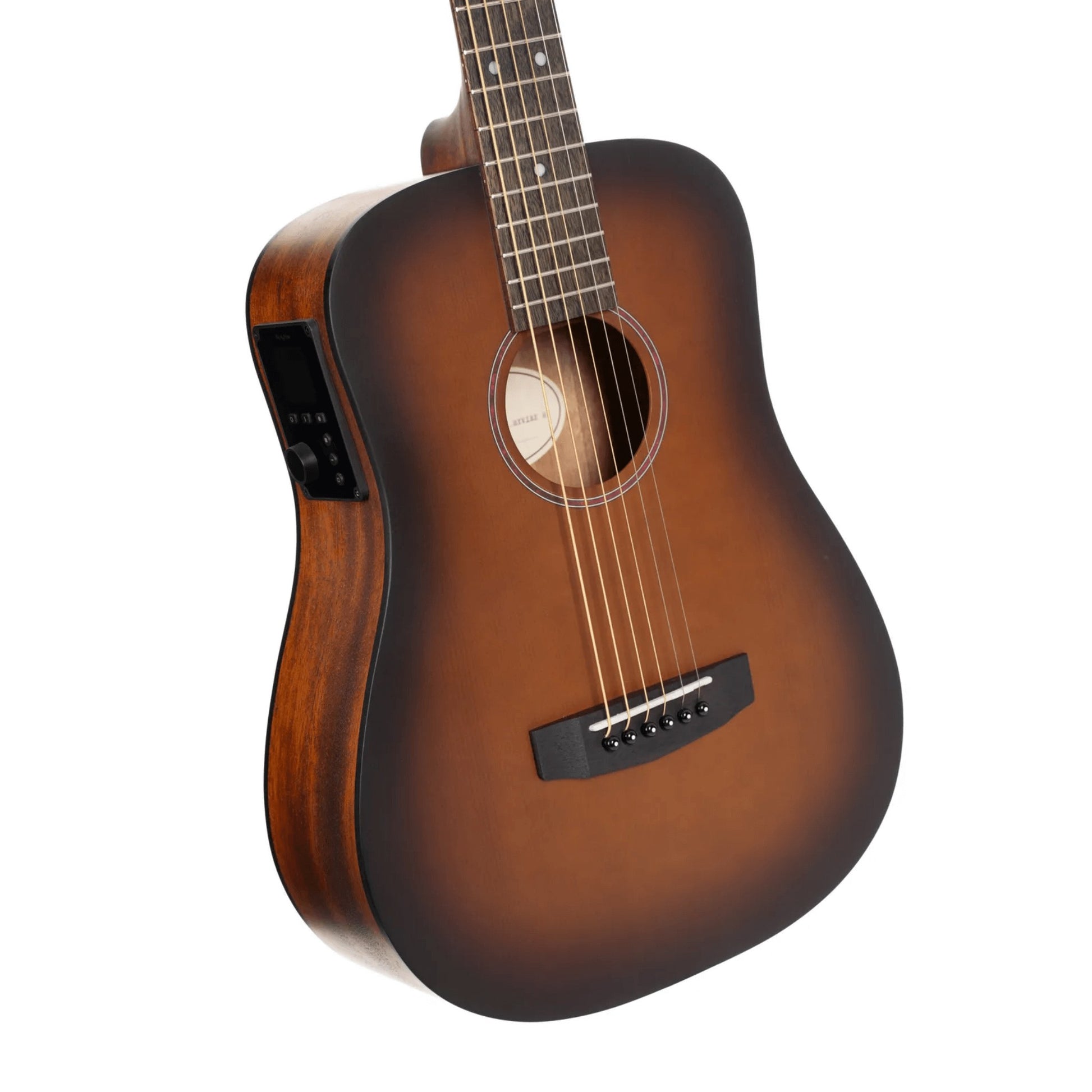 Close up front view of Cort Earth GO Acoustic Electric Guitar Open Pore Brown Burst on white background