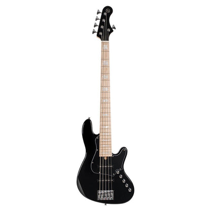 Front view of Cort Elrick NJS 5 String Bass Guitar Black on white background
