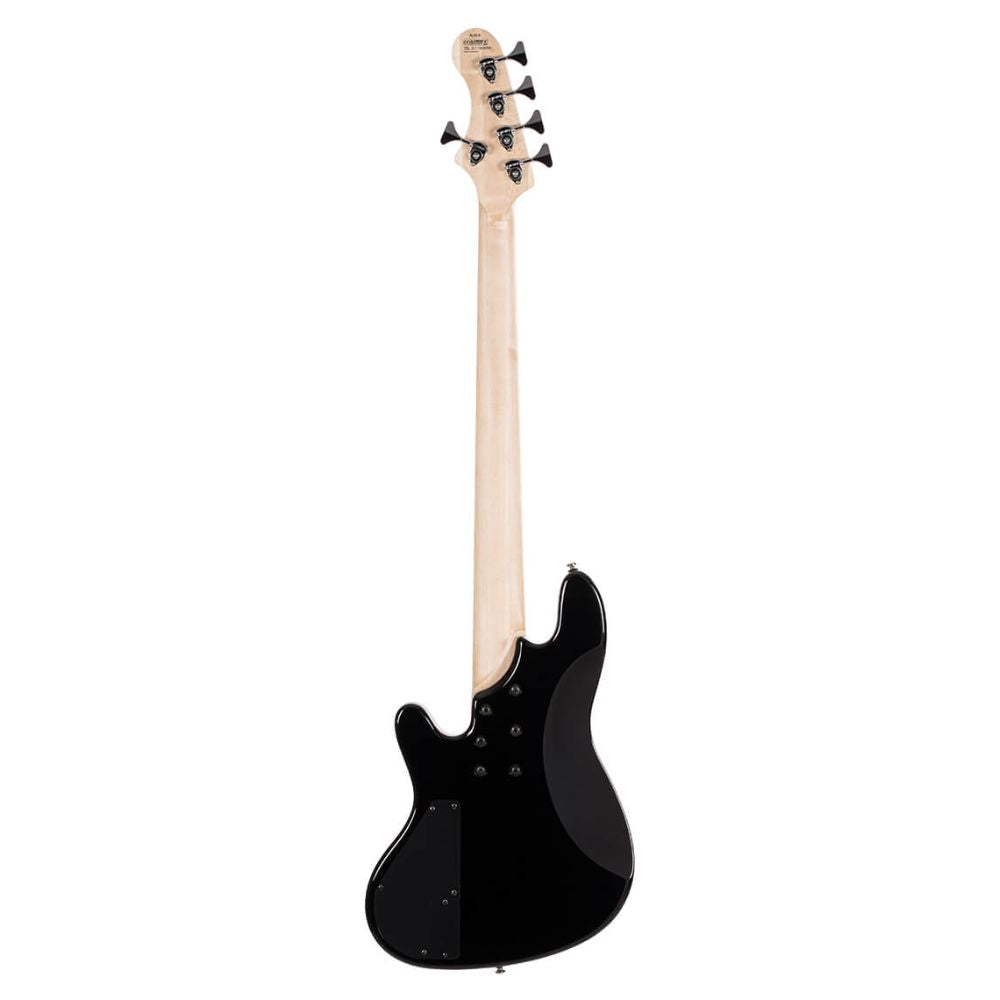 Rear view of Cort Elrick NJS 5 String Bass Guitar Black on white background