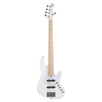 Front view of Cort Elrick NJS 5 String Bass Guitar White on white background