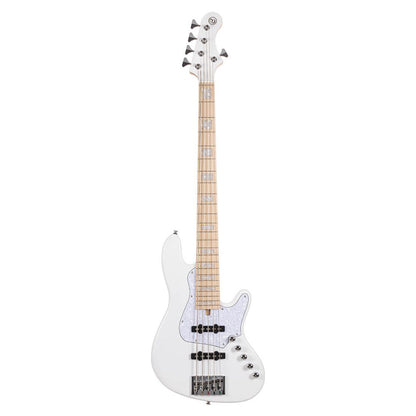 Front view of Cort Elrick NJS 5 String Bass Guitar White on white background