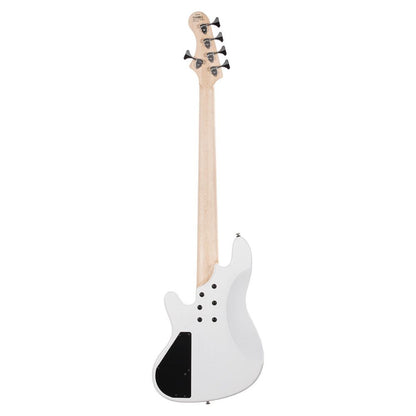 Rear view of Cort Elrick NJS 5 String Bass Guitar White on white background