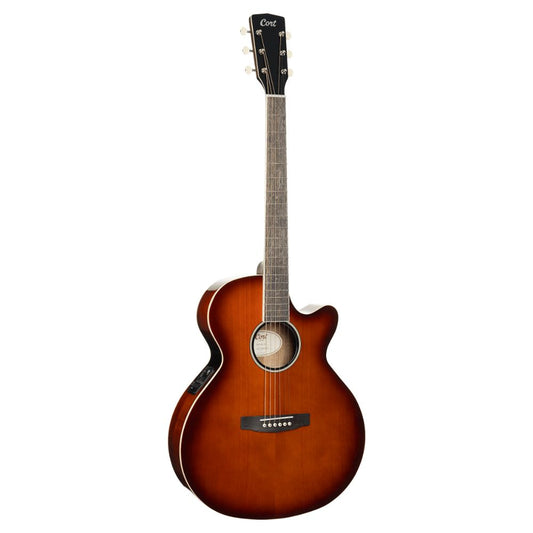 Front view of Cort Exotic-SFX Myrtle Acoustic Electric Guitar on white background
