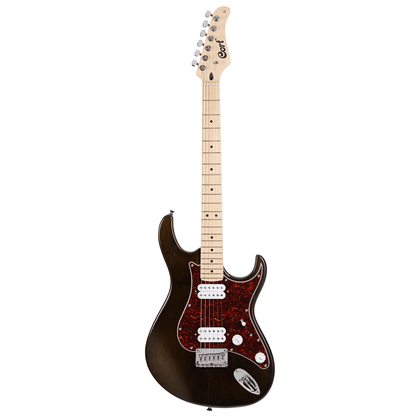 Front view of Cort G100 HH Electric Guitar Open Pore Walnut on white background
