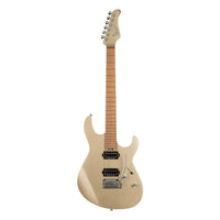 Beige electric guitar on a white background
