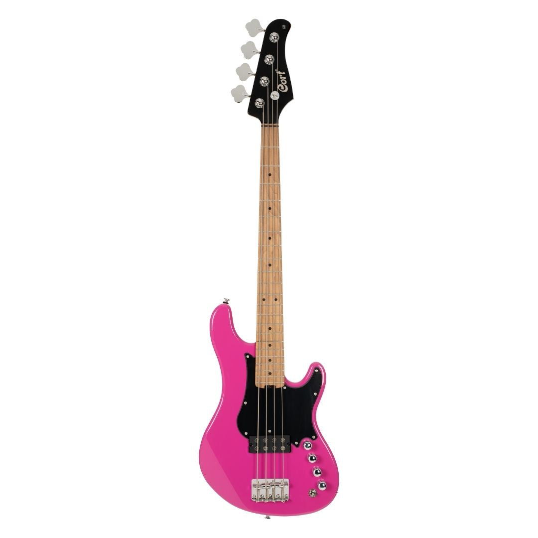 Front view of Cort GB-Short Scale 4-String Electric Bass Guitar Fandango Purple on white background