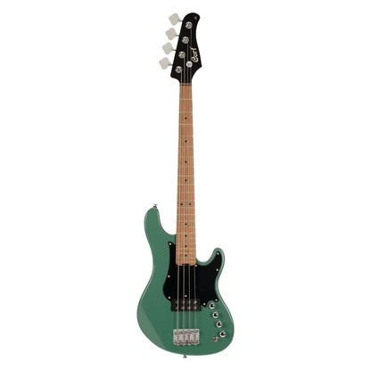 Front view of Cort GB-Short Scale 4-String Electric Bass Guitar Forest Green on white background