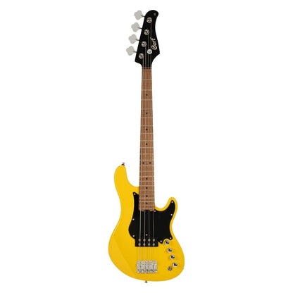 Front view of Cort GB-Short Scale 4-String Electric Bass Guitar Yellow Crush on white background