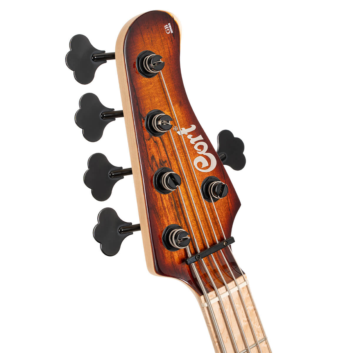 Front headstock view of Cort GB Fusion 5 String Electric Bass Guitar on white background