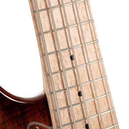 Close up fret board view of Cort GB Fusion 5 String Electric Bass Guitar on white background