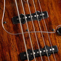Close up pickups view of Cort GB Fusion 5 String Electric Bass Guitar on white background