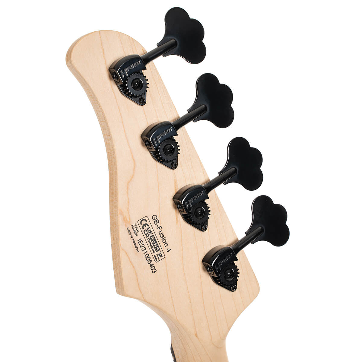 Rear headstock view of Cort GB Fusion 5 String Electric Bass Guitar on white background