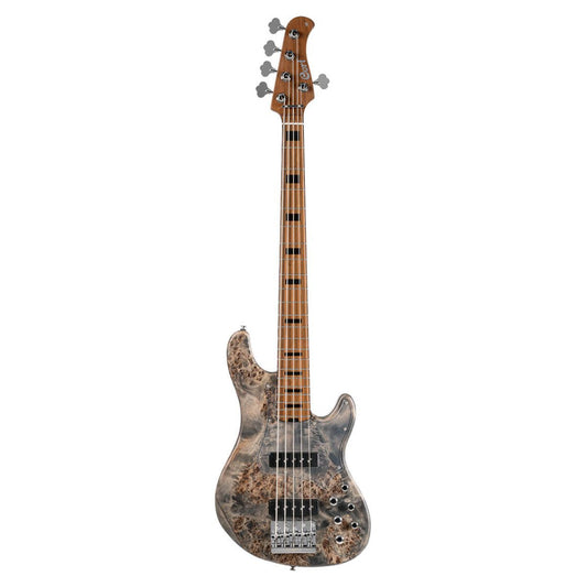 Front view of Cort GB Modern 5 String Electric Bass Guitar Open Pore Charcoal Gray on white background