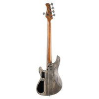 Rear view of Cort GB Modern 5 String Electric Bass Guitar Open Pore Charcoal Gray on white background