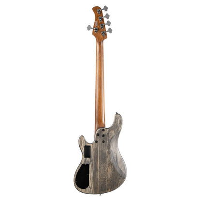 Rear view of Cort GB Modern 5 String Electric Bass Guitar Open Pore Charcoal Gray on white background