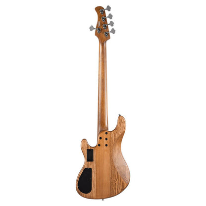 Rear view of Cort GB Modern 5 String Electric Bass Guitar Open Pore Vintage Natural on white background