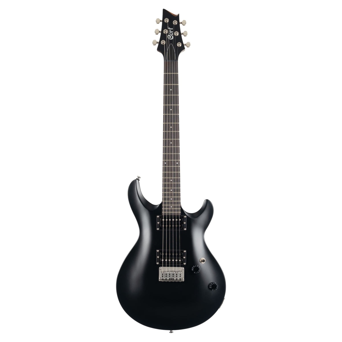 Front view of Cort M200 Electric Guitar Black Matte on white background