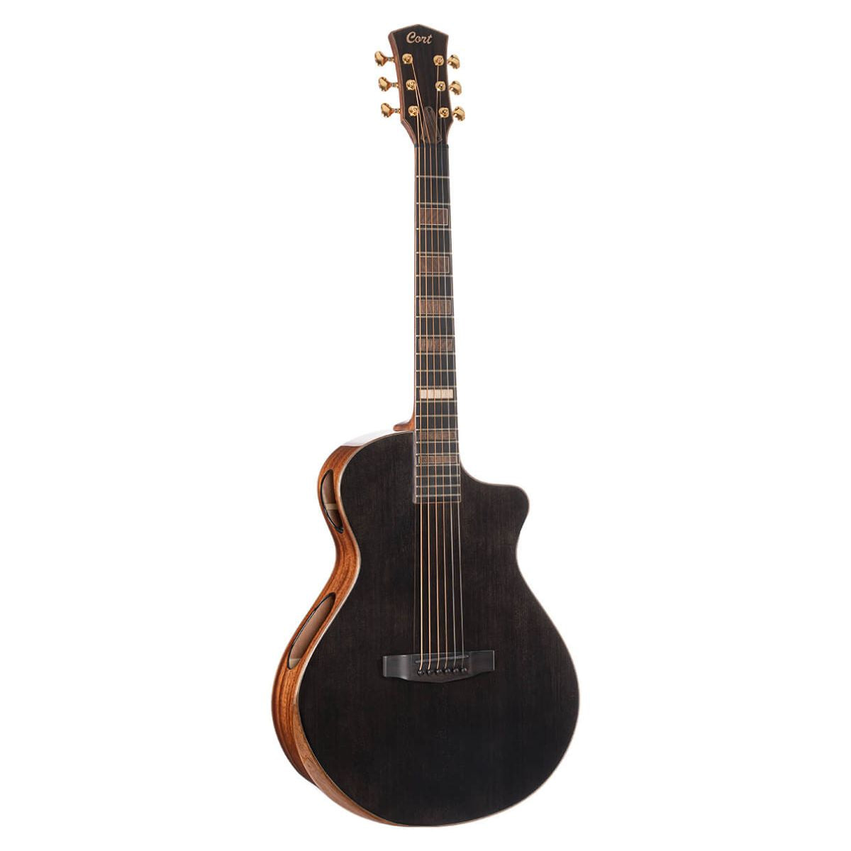 Front view of Cort Modern Black Acoustic Electric Guitar Modern Black on white background