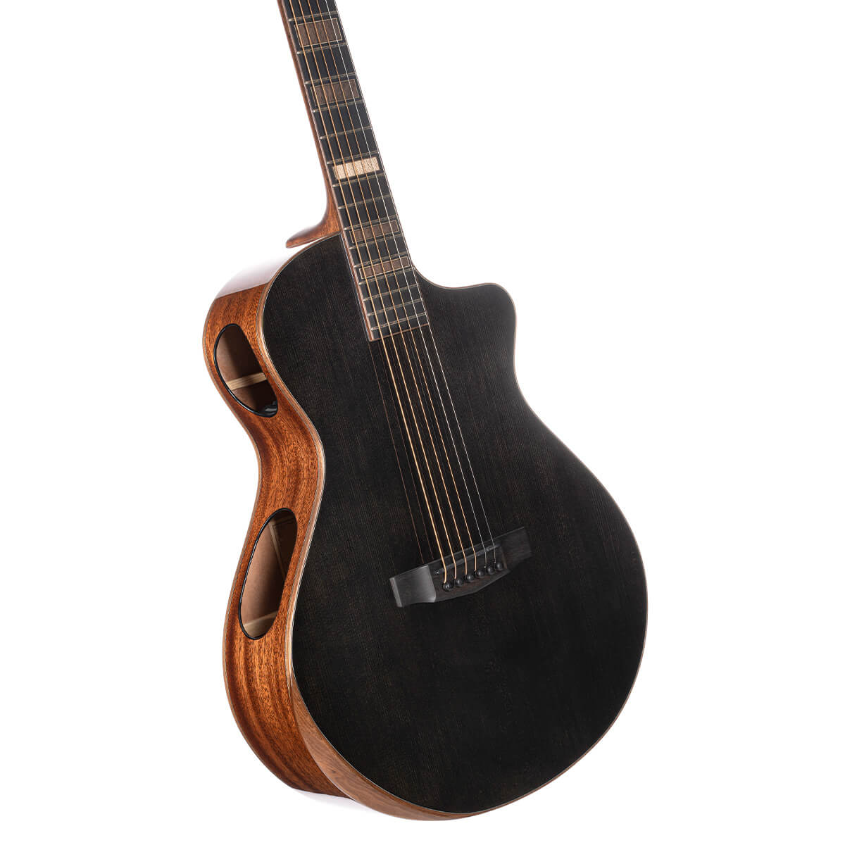 Close up view of Cort Modern Black Acoustic Electric Guitar Modern Black on white background