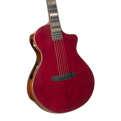 Close up view of Cort Modern Black Acoustic Electric Guitar Modern Burgundy on white background