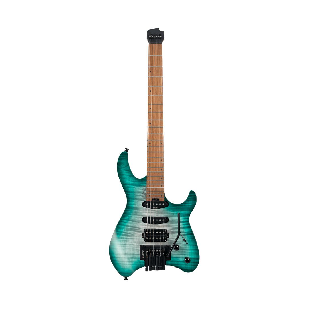 Front view of Cort Space G6TR Electric Guitar Semi Gloss Lagoon on white background