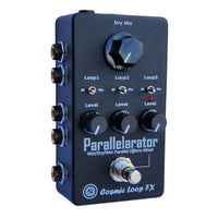 Guitar effects pedal named 'Parallelarator' by Cosmic Loop FX on a white background