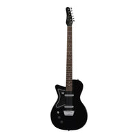 Front view of Danelectro 56 Baritone Electric Guitar Black Lefty on white background