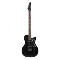 Front view of Danelectro 56 Baritone Electric Guitar Black Metal Flake on white background
