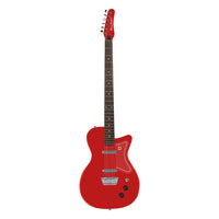 Front view of Danelectro 56 Baritone Electric Guitar Red on white background