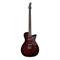 Front view of Danelectro 56 Baritone Electric Guitar Red Burst on white background