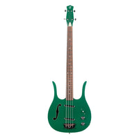 Front view of Danelectro 58 Longhorn Bass Guitar Green on white background