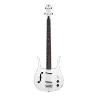 Front view of Danelectro 58 Longhorn Bass Guitar White on white background