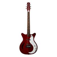 Front view of Danelectro 59M Spruce Electric Guitar Chianti Red on white background