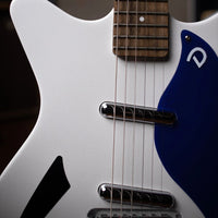 Close up view of Danelectro 59M Spruce Electric Guitar White Pearl