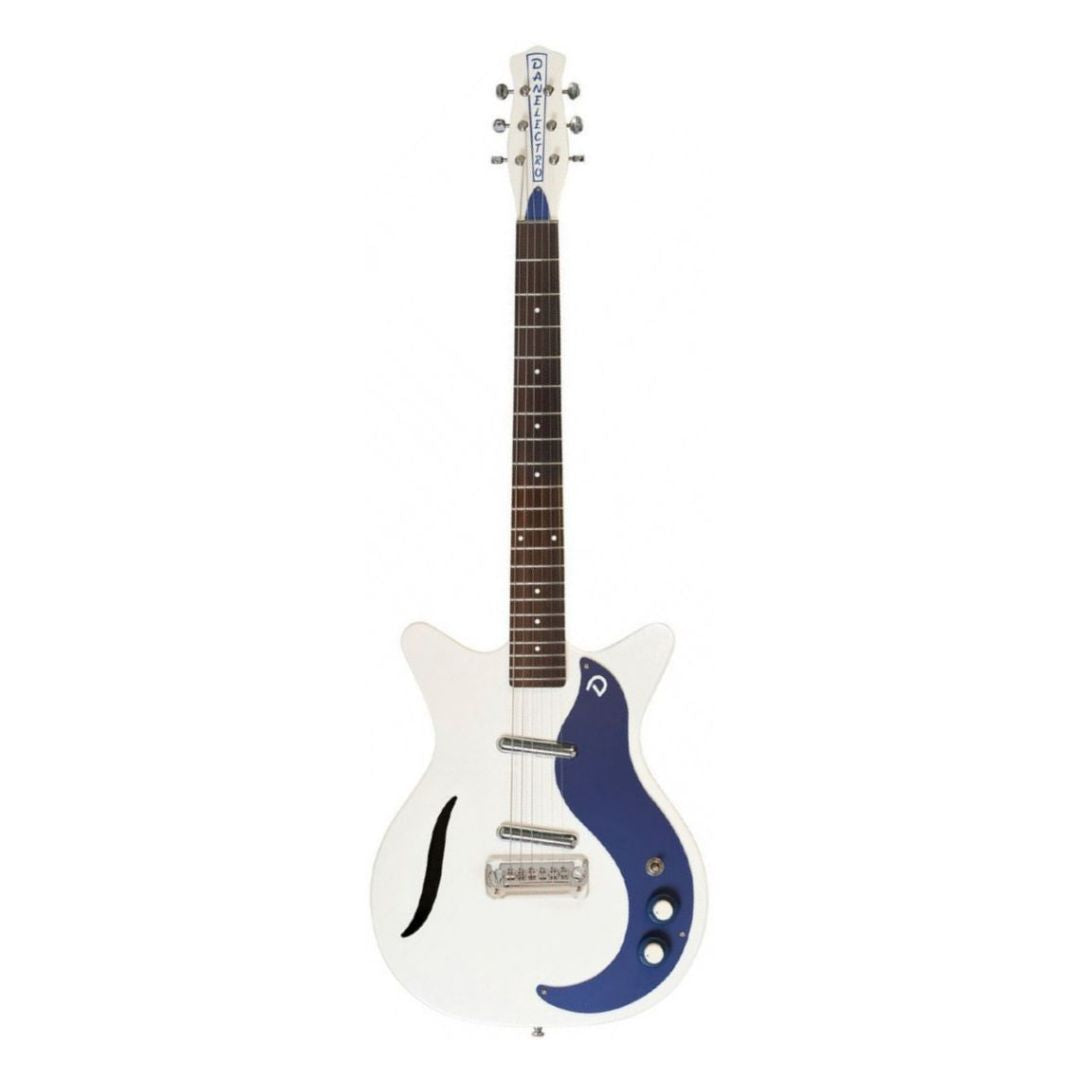 Front view of Danelectro 59M Spruce Electric Guitar White Pearl on white background