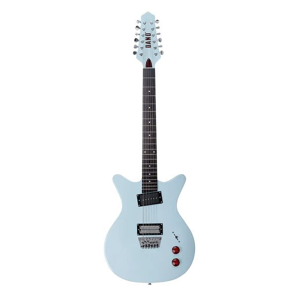 Front view of Danelectro Dan O. Cool 12-String Electric Guitar (Aqua) on white background