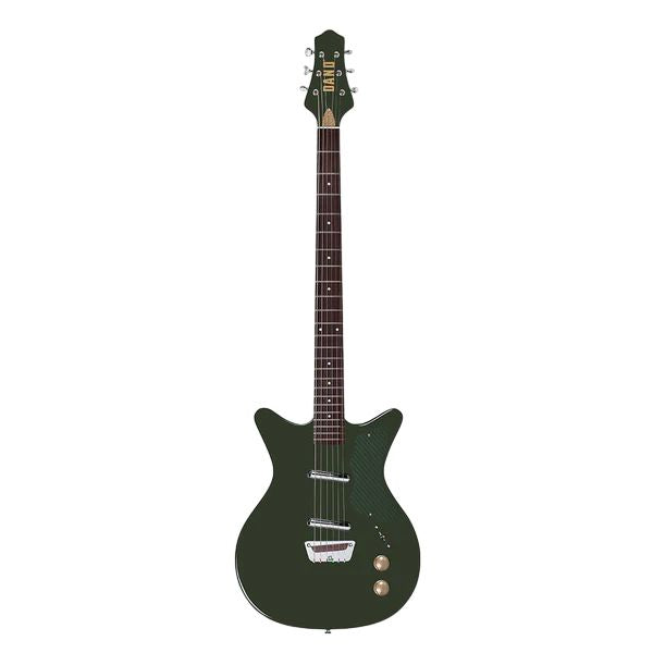 Front view of Danelectro Dan O. Cool Baritone Electric Guitar (Green) on white background