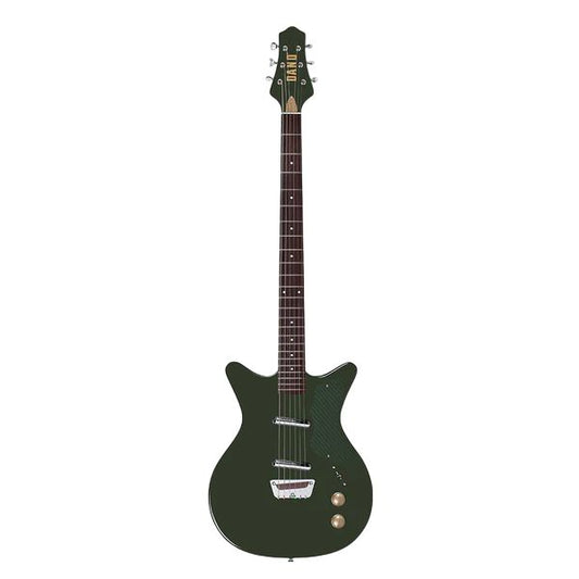 Front view of Danelectro Dan O. Cool Baritone Electric Guitar (Green) on white background
