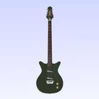 Front view of Danelectro Dan O. Cool Baritone Electric Guitar (Green) on purple background