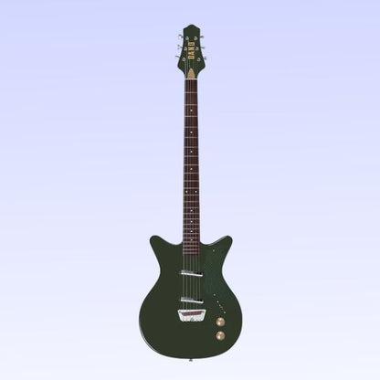 Front view of Danelectro Dan O. Cool Baritone Electric Guitar (Green) on purple background