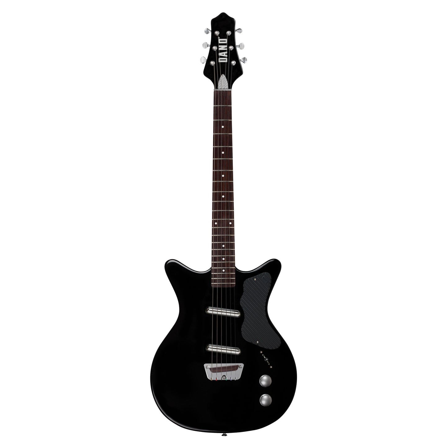 Front view of Danelectro Dan O. Cool Electric Guitar Black on white background