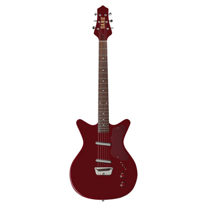 Front view of Danelectro Dan O. Cool Electric Guitar Maroon on white background