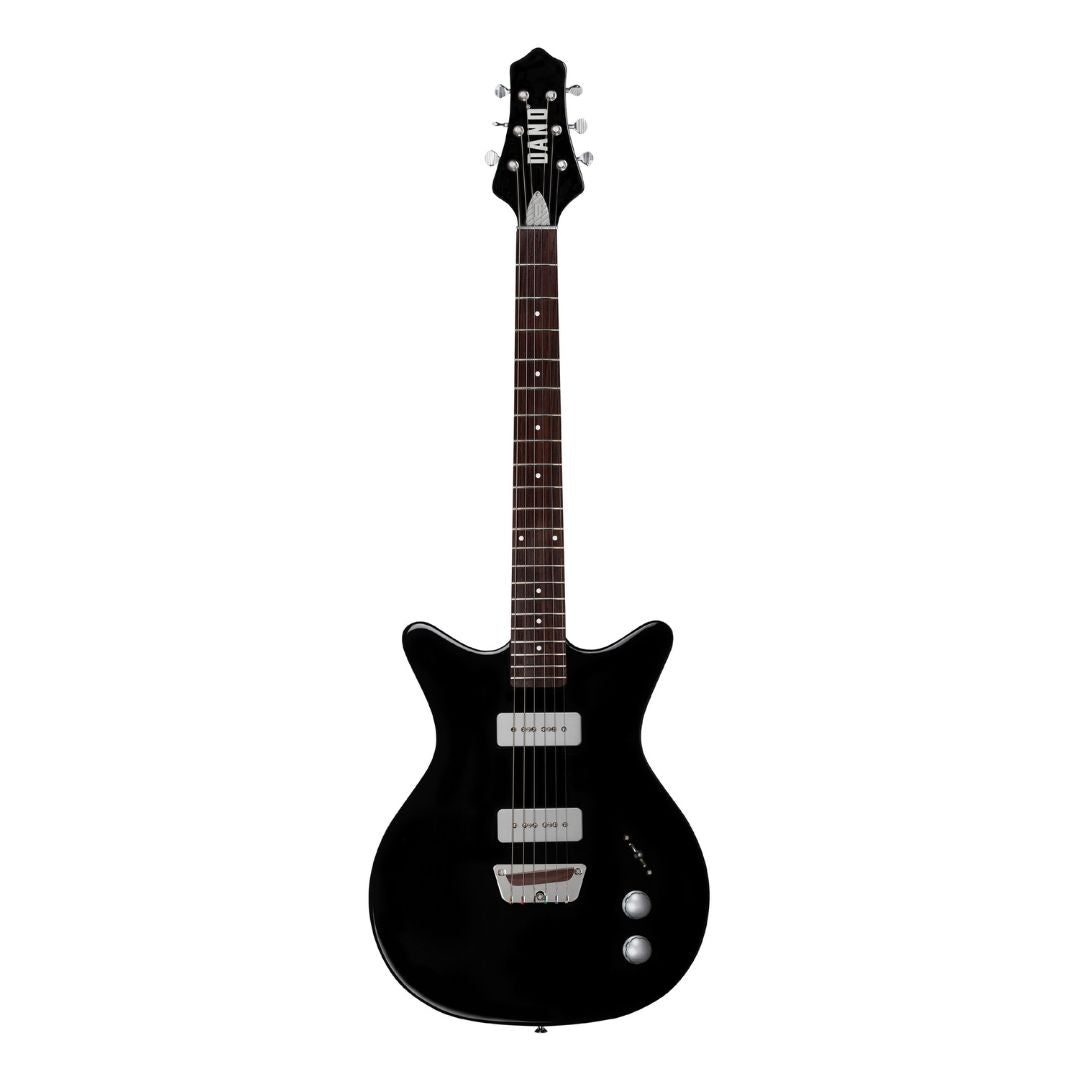 Front view of Danelectro Dan O. Mano Electric Guitar Black on white background