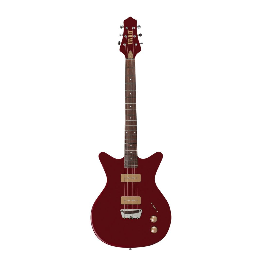 Front view of Danelectro Dan O. Mano Electric Guitar Maroon on white background