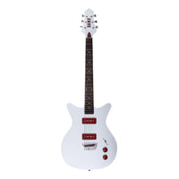 Front view of Danelectro Dan O. Mano Electric Guitar Silver on white background