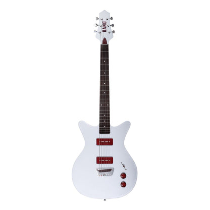 Front view of Danelectro Dan O. Mano Electric Guitar Silver on white background
